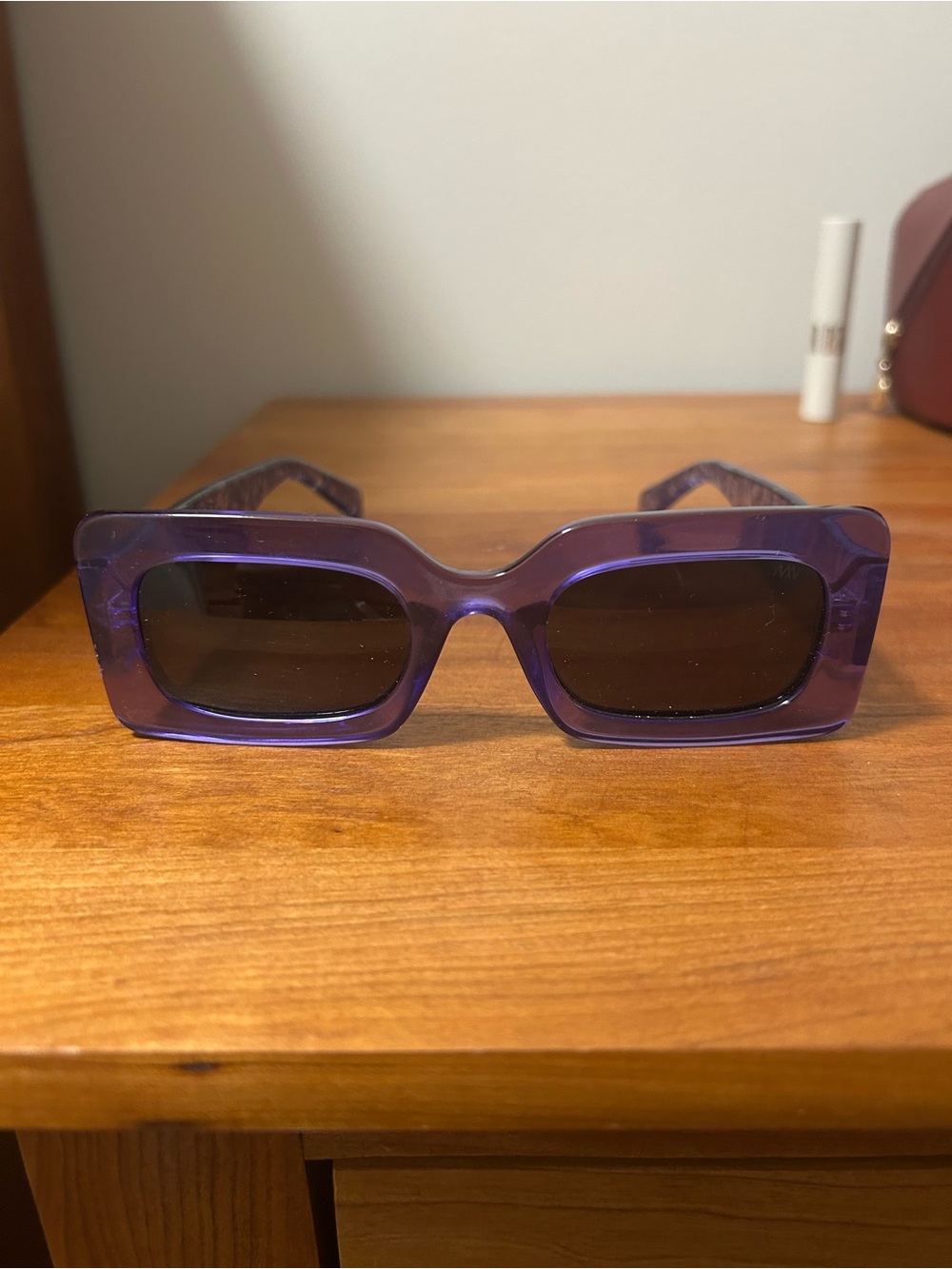 Anthropologie Bold Purple Rectangular Sunglasses